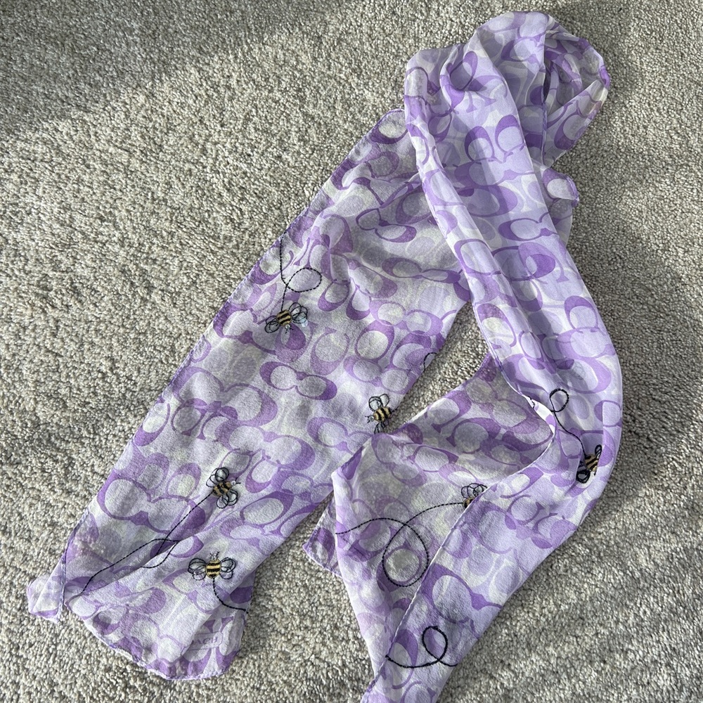 Rare Coach Purple Bumble Bee Scarf